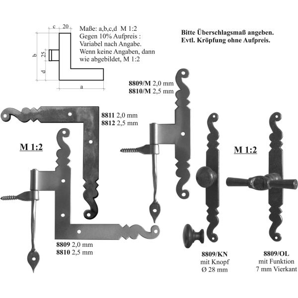 Fenstergriffe schmiedeeisen, Fensteroliven mit Rosette, Fensterbeschläge Denkmalschutz Bild 3