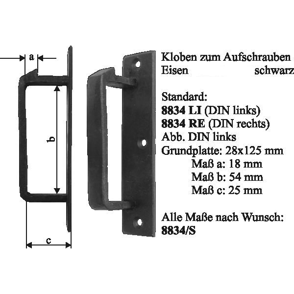 Schließkloben zum Aufschrauben, Eisen matt schwarz lackiert, für Türe DIN links, Aufschraubkloben Bild 3