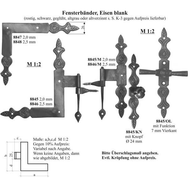 Fenster Winkelband antik, mit Kloben, Eisen blank, 2,5 mm stark Bild 3