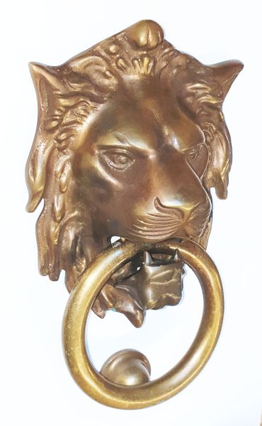Türklopfer Löwe alt, Löwenklopfer Löwenkopf Messing gegossen antik, patiniert Bild 2