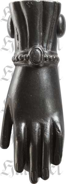 Türklopfer Hand antik alt, aus Eisen gegossen dann matt schwarz antik lackiert