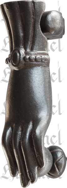Türklopfer Hand antik alt, aus Eisen gegossen dann matt schwarz antik lackiert Bild 2