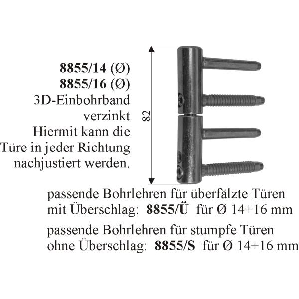 3D Einbohrband Eisen verzinkt, Ø 14, für Zimmertüren, 3 dimensional verstellbar Bild 2