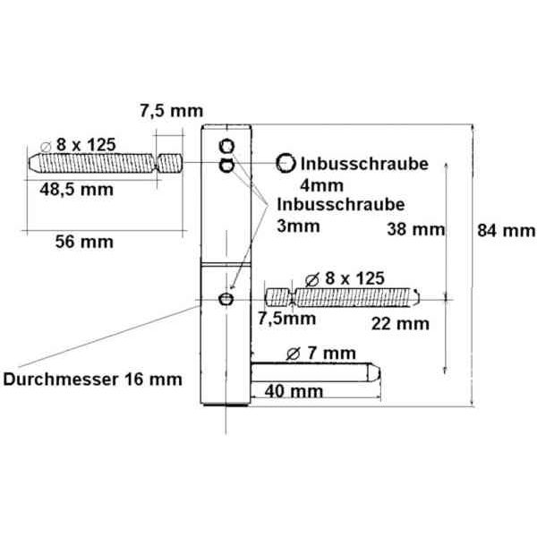 3D Einbohrband Eisen verzinkt, Ø 14, für Zimmertüren, 3 dimensional verstellbar Bild 3