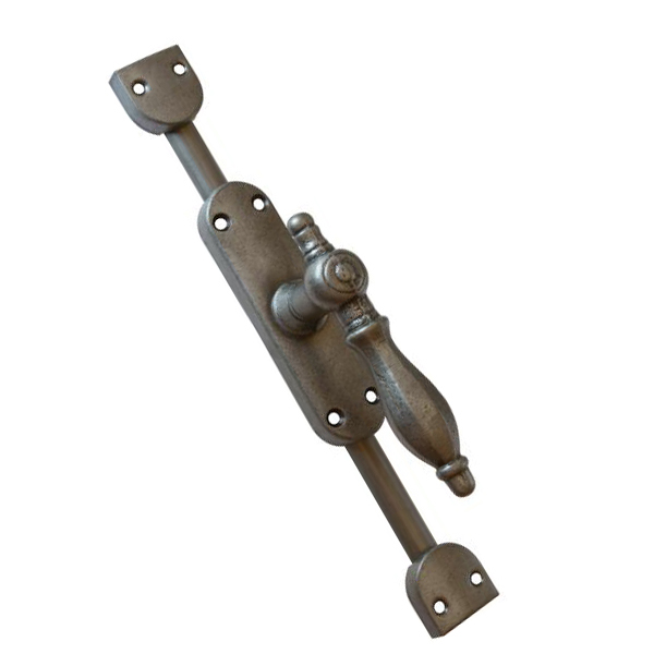 Fenstergetriebe nostalgisches, Basquilverschluß, Eisen altgrau, für rechtes Fenster, bis 2,4 Meter