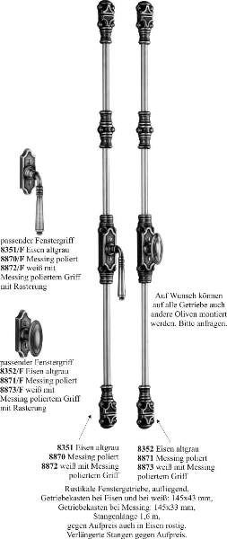 Fenstergetriebe, Messing poliert lackiert. Bild 2