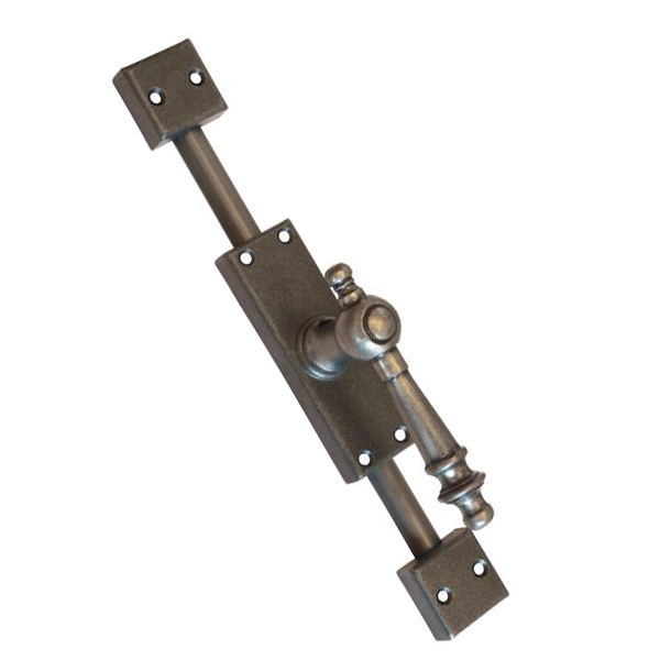 Fenstergetriebe antik , Basquilverschluß, Eisen altgrau, für linkes altes Fenster, bis 2,4 Meter. Auch als Attrappe möglich.