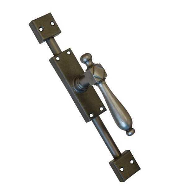 Fenstergetriebe Historie, Basquilverschluß, Eisen altgrau, für linkes Fenster, bis 2,4 Meter. Auch als Attrappe möglich.