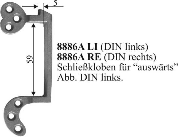 Auswärts Schließkloben zum Aufschrauben, Eisen gegossen, roh, rechts, für Kastenschloss auswärts rechts Bild 3