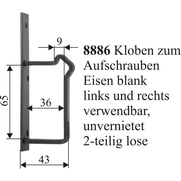 Schließkloben zum Aufschrauben, Eisen roh, für Kastenschloss einwärts Bild 3