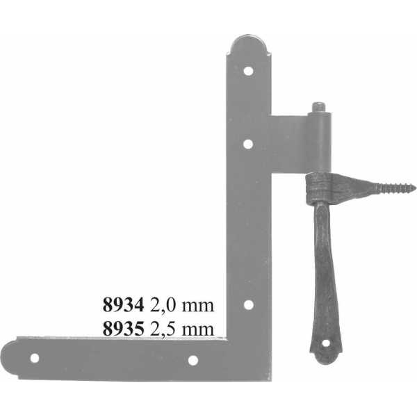 Fenster Winkelband mit Kloben, Fensterwinkelband, Kastenfenster Beschlag, Rheinische Form, Eisen blank, 2,5 mm stark