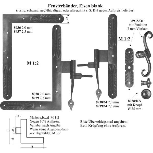 Fensterknopf aus Eisen, blank, mit Ziehknopf, historische Form Bild 3