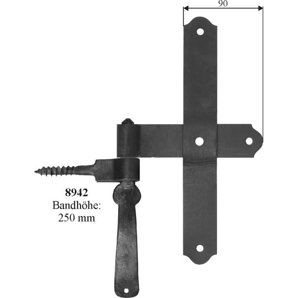 Türbänder historische, Zimmertürband, Höhe: 250mm, Eisen handgearbeitet matt schwarz lackiert, einem originalen Torband nachgebaut 