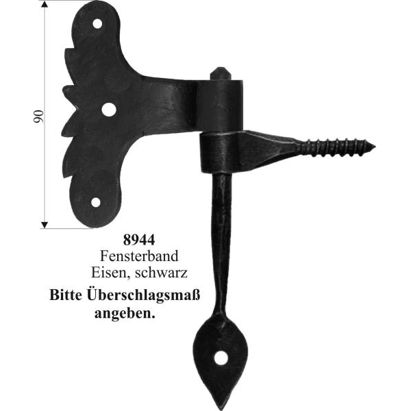 Fensterband antik, alt,  Eisen, matt schwarz lackiert, nach schönem antiken Muster nachgebaut.