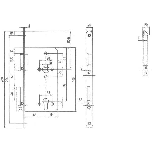 Einsteckschloss für Haustür PZ92, DIN links, Eisenstulpe blank Bild 3