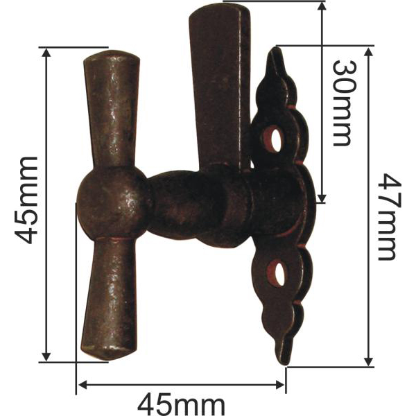 Fenstergriff altertümlich, Eisen gerostet, mit einfacher seitlicher Zunge Bild 3