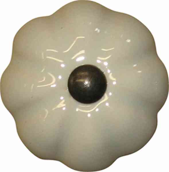 Möbelknopf Porzellan für Landhaus, Porzellanknopf, Ø 32 mm, altweiß, patiniert, Möbelknöpfe aus Keramik