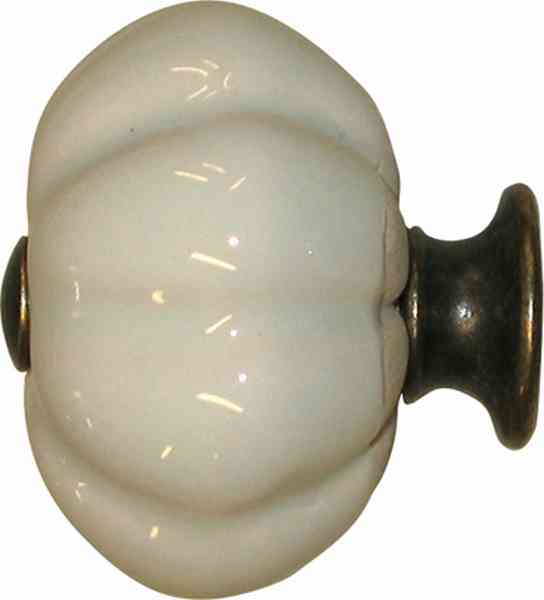 Möbelknopf Porzellan, für Landhaus, Porzellanknopf, Ø 36 mm, altweiß, patiniert, mit altvermessingtem Sockel und Schraube, Möbelknopf Keramik Bild 2