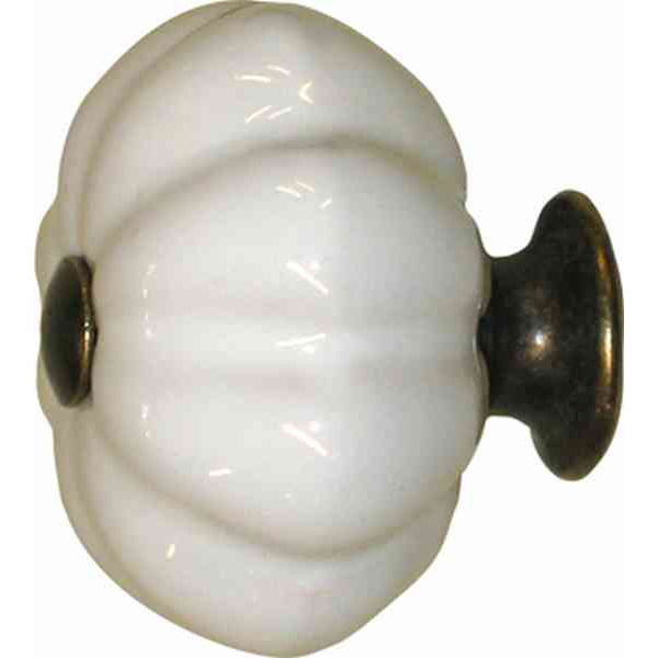 Möbelknopf antik Porzellan, Landhaus, Porzellanknopf, Ø 32 mm, schneeweiß, patiniert, mit altvermessingtem Sockel und Schraube, Bild 2