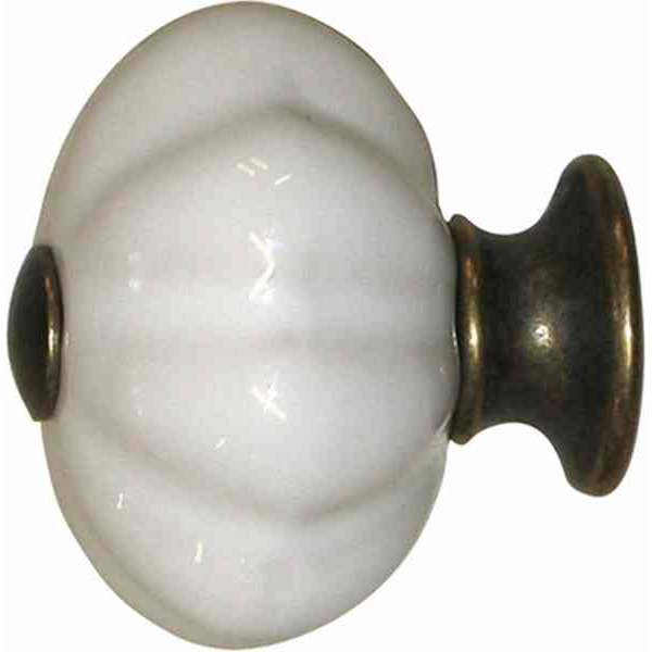 Möbelknopf antiker Porzellan, Landhaus, Porzellanknopf, Ø 36 mm, schneeweiß, patiniert, mit altvermessingtem Sockel und Schraube Bild 2