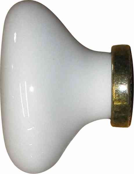 Möbelknopf alter Porzellan, schneeweiß, patiniert, mit altvermessingtem Sockel und Schraube, Möbelknopf Keramik Bild 2