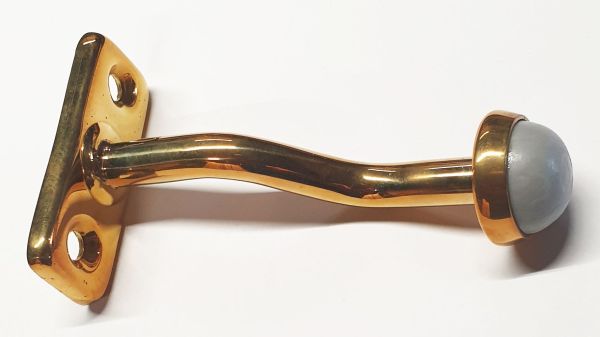 Fensterpuffer mit Anschraubplatte 45x20x4mm, gekröpft, Messing poliert mit hellgrauem Gummianschlag für Fenster.