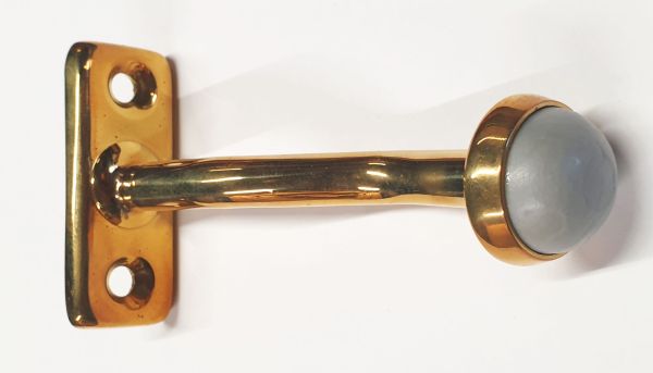 Fensterpuffer mit Anschraubplatte 45x20x4mm, gekröpft, Messing poliert mit hellgrauem Gummianschlag für Fenster. Bild 3