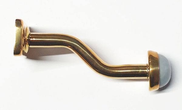 Fensterpuffer mit Anschraubplatte 45x20x4mm, gekröpft, Messing poliert mit hellgrauem Gummianschlag für Fenster. Bild 2