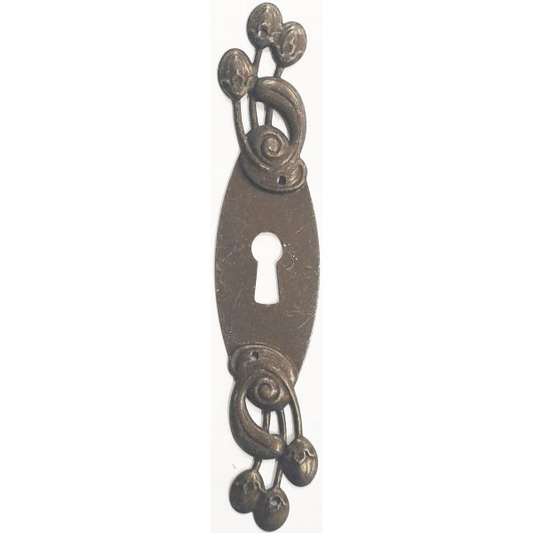 Schlüsselschild hoch, antik, Messing altverzinnt, Schrankbeschläge Jugendstil