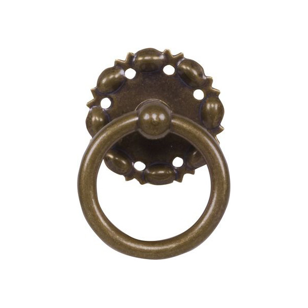 Historische Möbelgriffe antike, Ringgriff alter aus Messing gefertigt und patiniert, mit Ring 34mm
