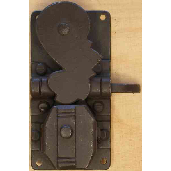 Schrankschloss, Eisen rostig, Dorn 30mm rechts, antik, alt (L)+(O)