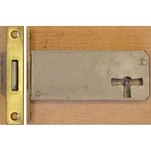 Einsteckschloß, Dorn 70mm, rechts, antik, alt, eckiges Stulpblech 68x12,5 mm mm (L)