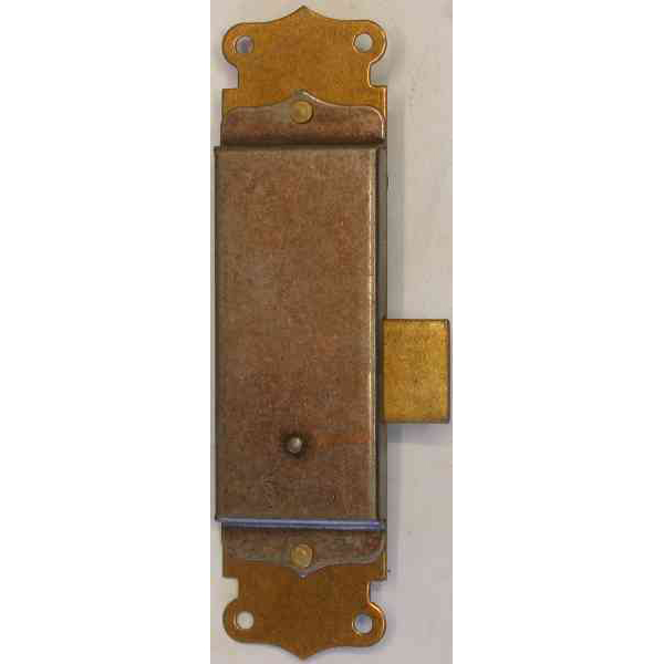 Schrankschloss, altvermessingt, Dorn: 18 mm, antik, alt (L)