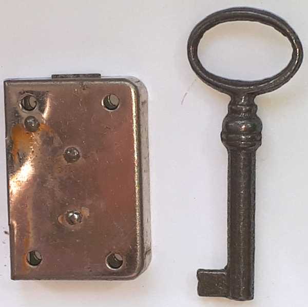 Kastenschloss, Dorn 15mm, rechts, antik, alt, Eisen vernickelt, nur noch 2 Stück verfügbar (L) Bild 2