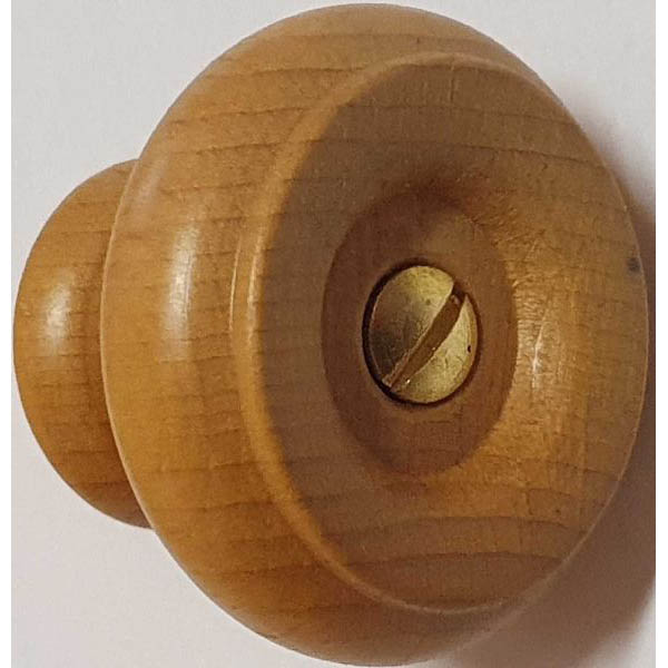 Knopf, Buche farblos lackiert, Ø 40mm, antiker Möbelknopf aus Holz, mit Linsenkopfschraube (L)