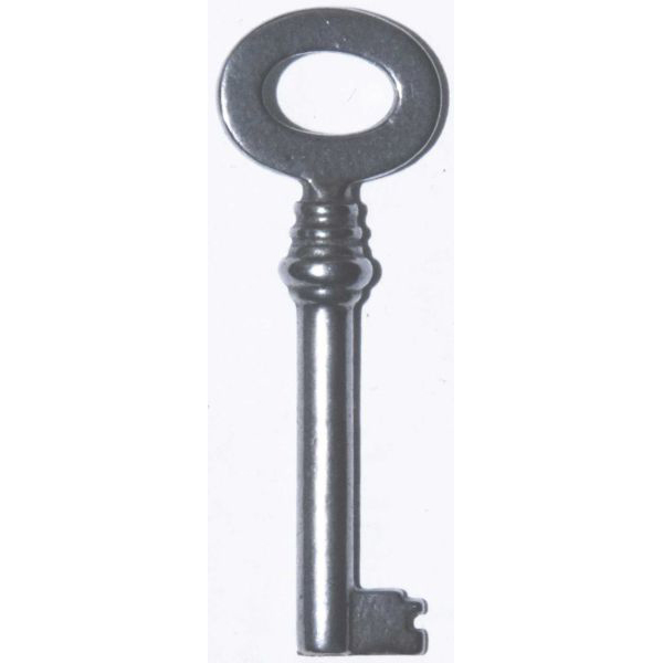Kleiner Schlüssel vernickelt, antik, alt, mit gefrästem Bart, Außendurchmesser 4,5mm