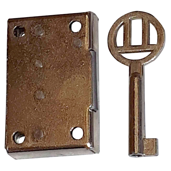 Mini-Kastenschloss, Eisen blank, mit Schlüssel, Dorn 14mm rechts Bild 3
