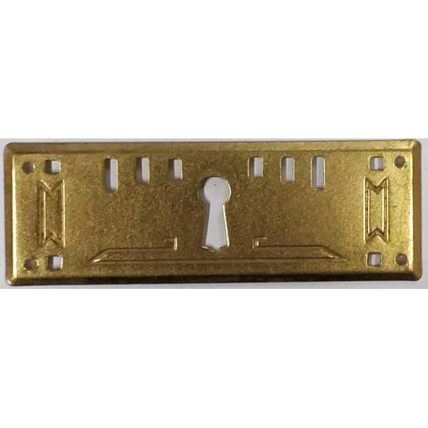 Schlüsselschild, Messing roh, aus Blech gestanzt und geprägt, original alter Beschlag
