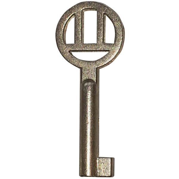 Kleiner Schlüssel vernickelt, antik, alt, mit geradem Bart, Außendurchmesser 4,2mm