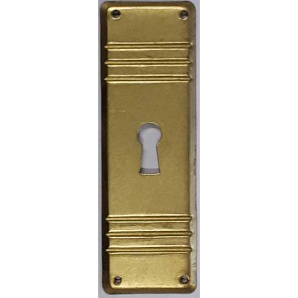 Schlüsselschild, Messing roh, aus Blech gestanzt und geprägt, original alter Beschlag