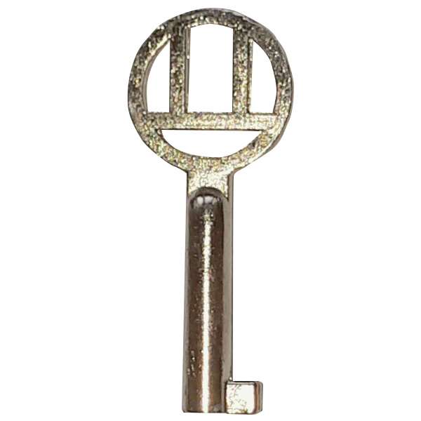 Kleiner Schlüssel vernickelt, antik, alt, mit geradem Bart, Außendurchmesser 3,8mm