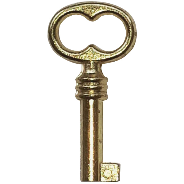 Kleiner Schlüssel hell vermessingt, antik, alt, mit geradem Bart, Außendurchmesser 4mm