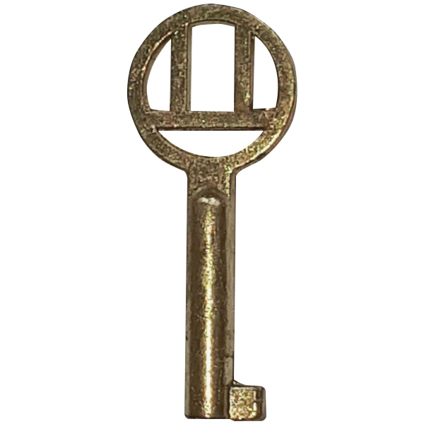 Kleiner Schlüssel hell vermessingt, antik, alt, mit geradem Bart, Außendurchmesser 3,8mm