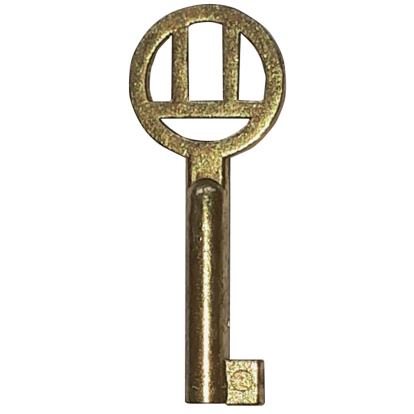 Kleiner Schlüssel hell vermessingt, antik, alt, mit geradem Bart,  Außendurchmesser 4,2mm