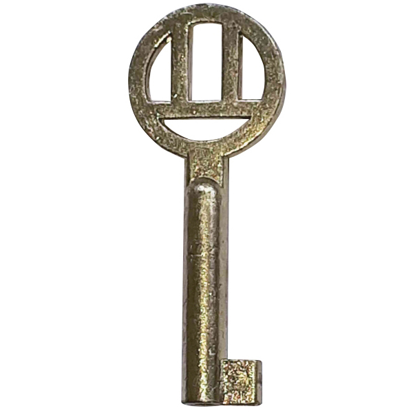 Kleiner Schlüssel hell vermessingt, antik, alt, mit geradem Bart, Außendurchmesser 4,2mm