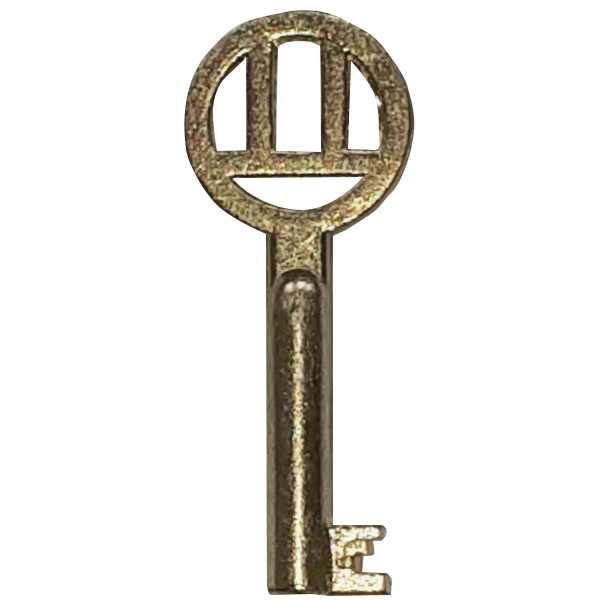 Kleiner Schlüssel hell vermessingt, antik, alt, mit gefrästem Bart, Außendurchmesser 4,4mm