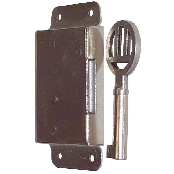 Mini-Kastenschloss, Eisen blank, mit Schlüssel, Dorn 18mm rechts Bild 3