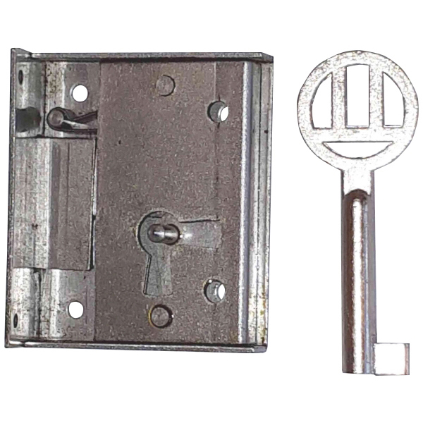 Mini-Kastenschloss, Eisen blank, mit Schlüssel, Dorn 21mm rechts Bild 2