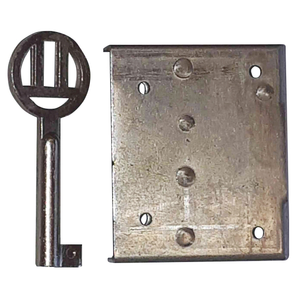 Mini-Kastenschloss, Eisen blank, mit Schlüssel, Dorn 21mm rechts Bild 3