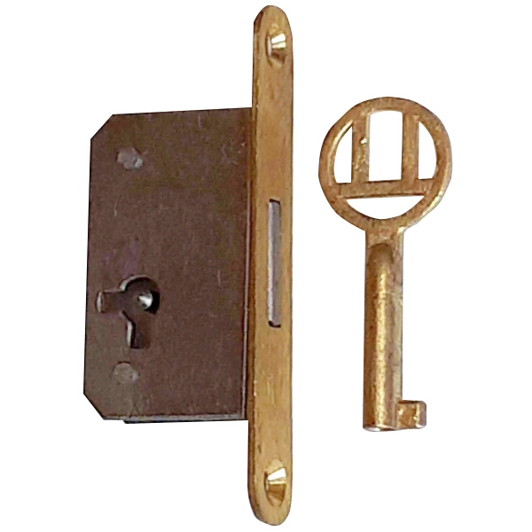 Einsteckschloß, mit hell vermessingtem Schlüssel, Dorn 13mm, links